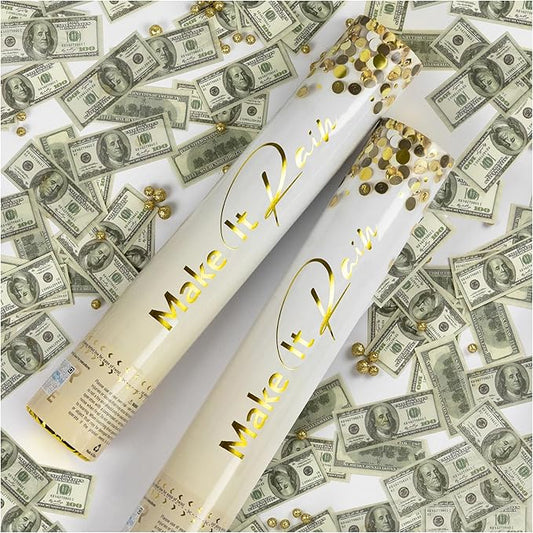 PrimePure Confetti Cannon Party Poppers - Biodegradable Money Confetti Poppers - 2 Pack - Mini 100 Dollar Confetti Party Poppers Shooters for Events, Birthday, Celebrations