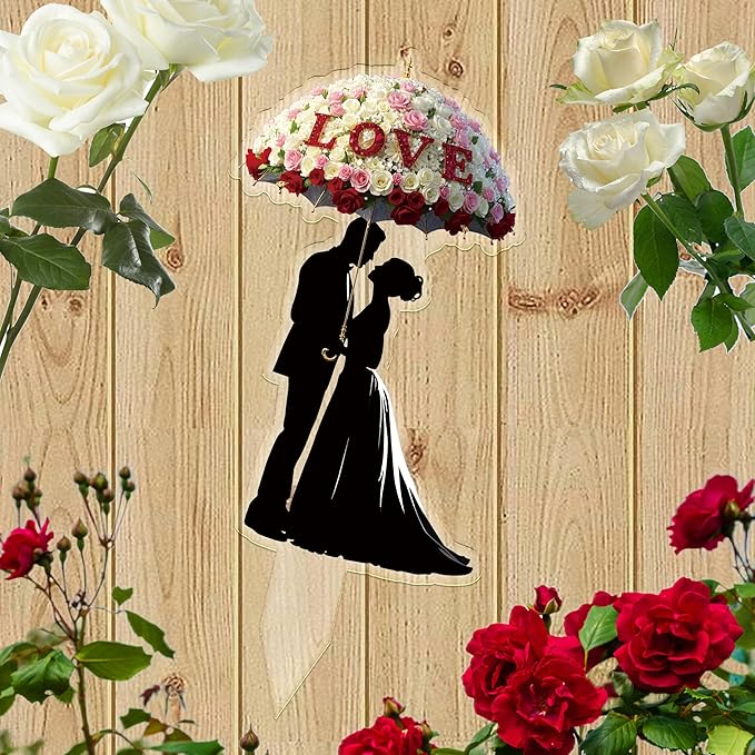 Acrylic Wedding Cake Topper Bride and Groom with Umbrella - Elegant Mr & Mrs Cake Decoration for Wedding Anniversary, Engagement, Just Married Party (2D)