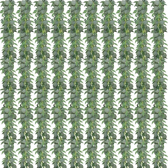 10 Pack Artificial Eucalyptus Garland with Willow Leaves 6.4 ft Artificial Greenery Vine Swag Faux Silver Dollar and Willow Leaves Garland for Wedding Table Runner Doorway Decoration Indoor Outdoor