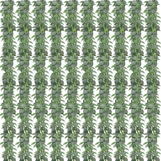 10 Pack Artificial Eucalyptus Garland with Willow Leaves 6.4 ft Artificial Greenery Vine Swag Faux Silver Dollar and Willow Leaves Garland for Wedding Table Runner Doorway Decoration Indoor Outdoor