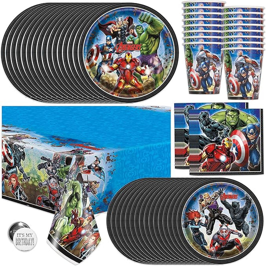 Marvel Avengers Party Supplies and Decorations for Superhero Birthday Party, Serves 16 Guests, Perfect for Girls and Boys, Easy Setup and Takedown with Plates, Napkins and Cups