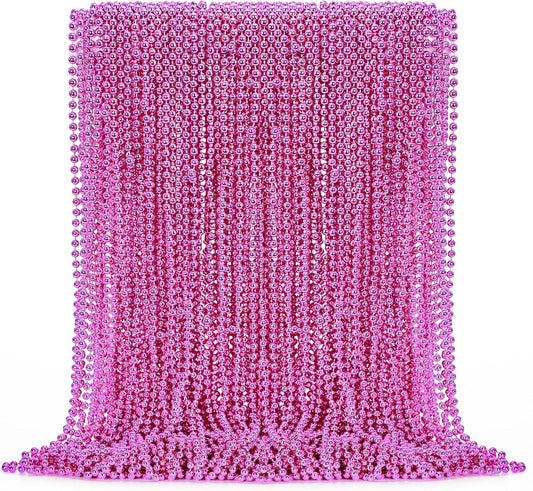 72PCS Bead Necklace, 33" Breast Cancer Awareness Necklaces Bulk, Mardi Gras Bead Necklace Costume, Festival Parade Throw Accessories for Wedding Birthday Gender Reveal Party Events Supplies Decor