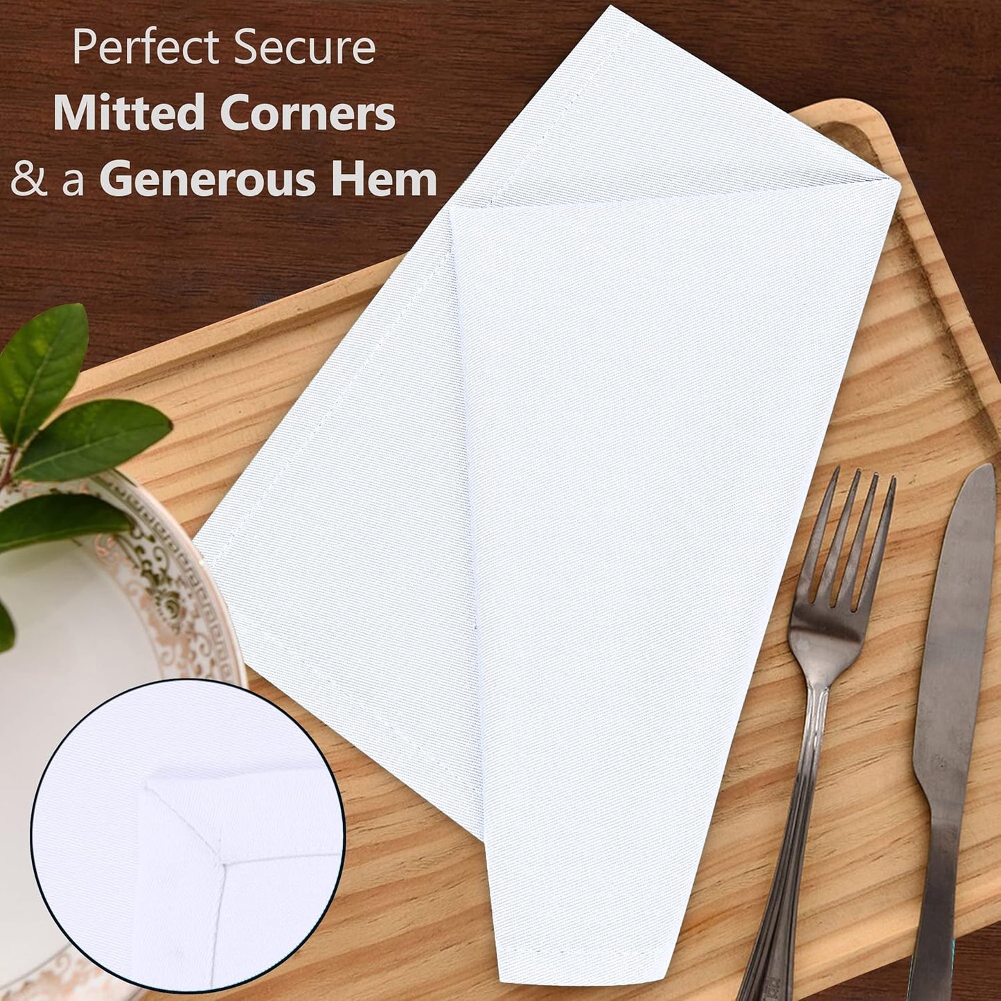 Ruvanti Cloth Napkins Set of 6, 18x18 Inches Napkins Cloth Washable, Soft, Durable, Absorbent, Cotton Blend. Table Dinner Napkins Cloth for Hotel, Lunch, Restaurant, Wedding Parties - White