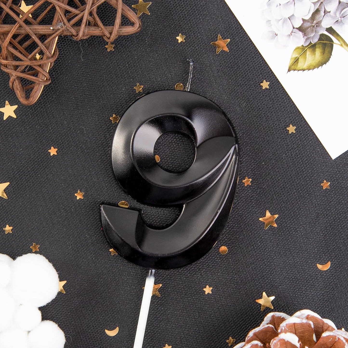 PHD Cake 2.76 Inch Diamond Black 9 Number Birthday Candles, Party Celebration