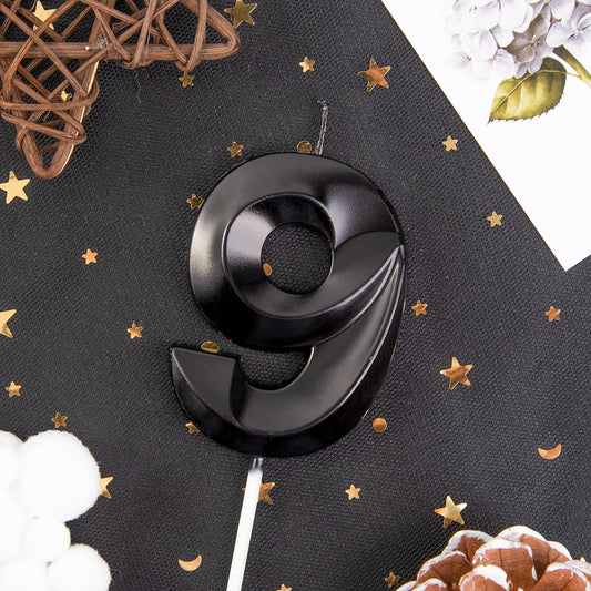 PHD Cake 2.76 Inch Diamond Black 9 Number Birthday Candles, Party Celebration
