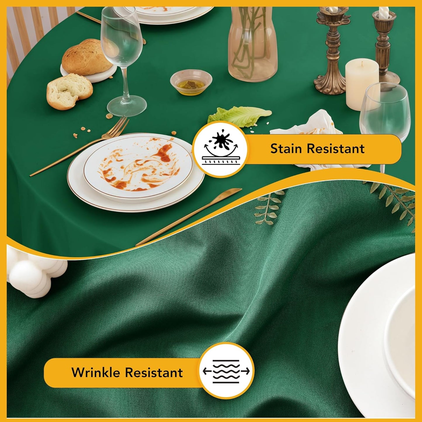 6-Pack Hunter Green Round Tablecloths, 120 Inches, Stain-Resistant Polyester for 5-6 Ft Round Tables - Washable Table Covers for Weddings, Banquets, Birthday Parties, Events