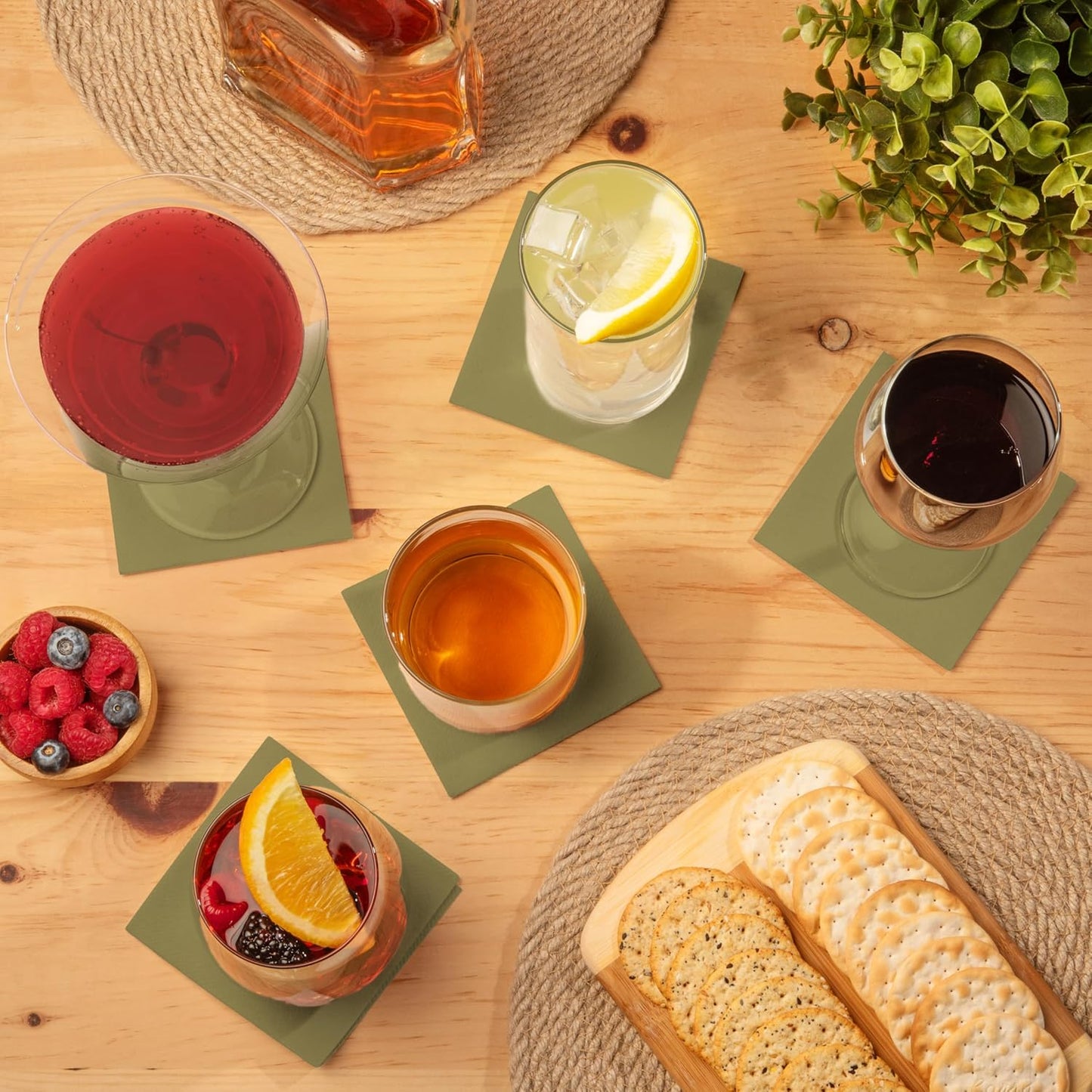 AMERICAN HOMESTEAD Cocktail Napkins - Premium 4.75"x4.75" Disposable Linen-Like Beverage Napkins - Bulk Square Party Bar Serviettes for Weddings, Parties, Events, and Daily Use - 100 Count - Olive