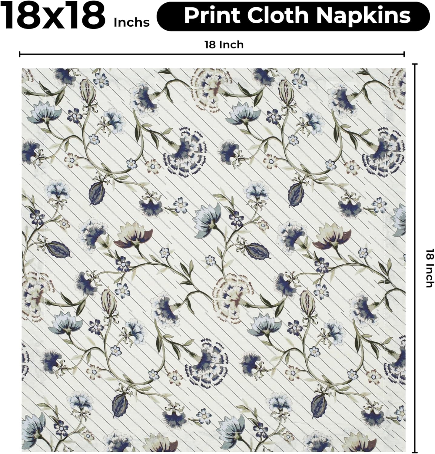 Bedding Craft Cotton Cloth Dinner Napkins Set of 12 – 18x18 Multicolor Lace Print with 1" Fold – Machine Washable Fabric Napkins for Table Décor, Weddings & Special Events