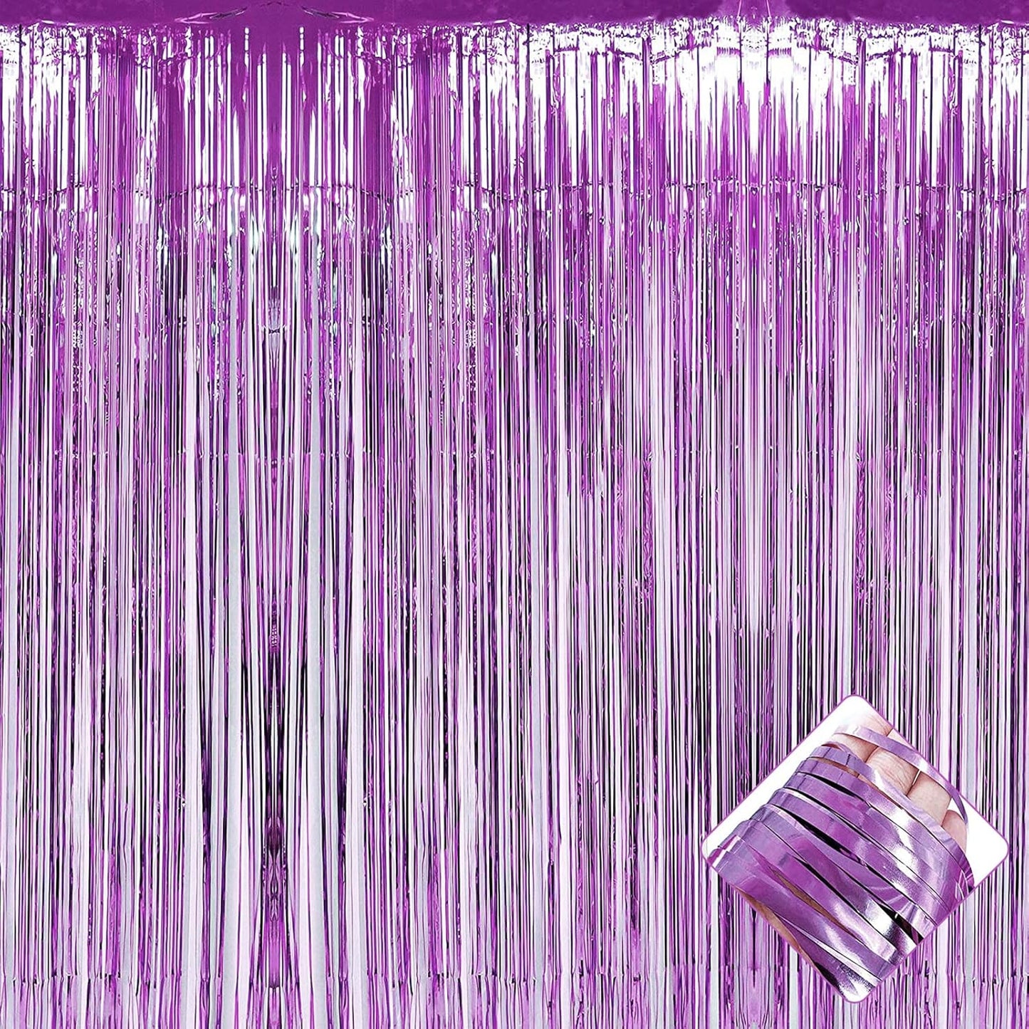 4 Pack 3.3Ft x 6.6Ft Light Purple Foil Fringe Curtain Backdrop, Metallic Tinsel Foil Fringe Streamers Curtains Background for Photo Booth, Birthday, Wedding, Halloween, Christmas Party Decoration