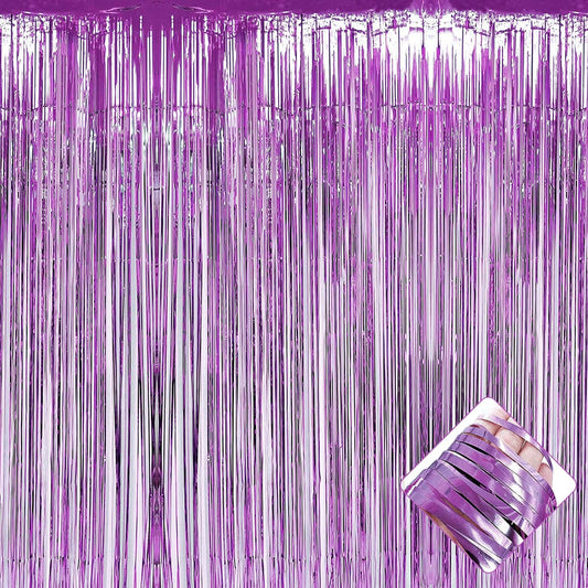 4 Pack 3.3Ft x 6.6Ft Light Purple Foil Fringe Curtain Backdrop, Metallic Tinsel Foil Fringe Streamers Curtains Background for Photo Booth, Birthday, Wedding, Halloween, Christmas Party Decoration