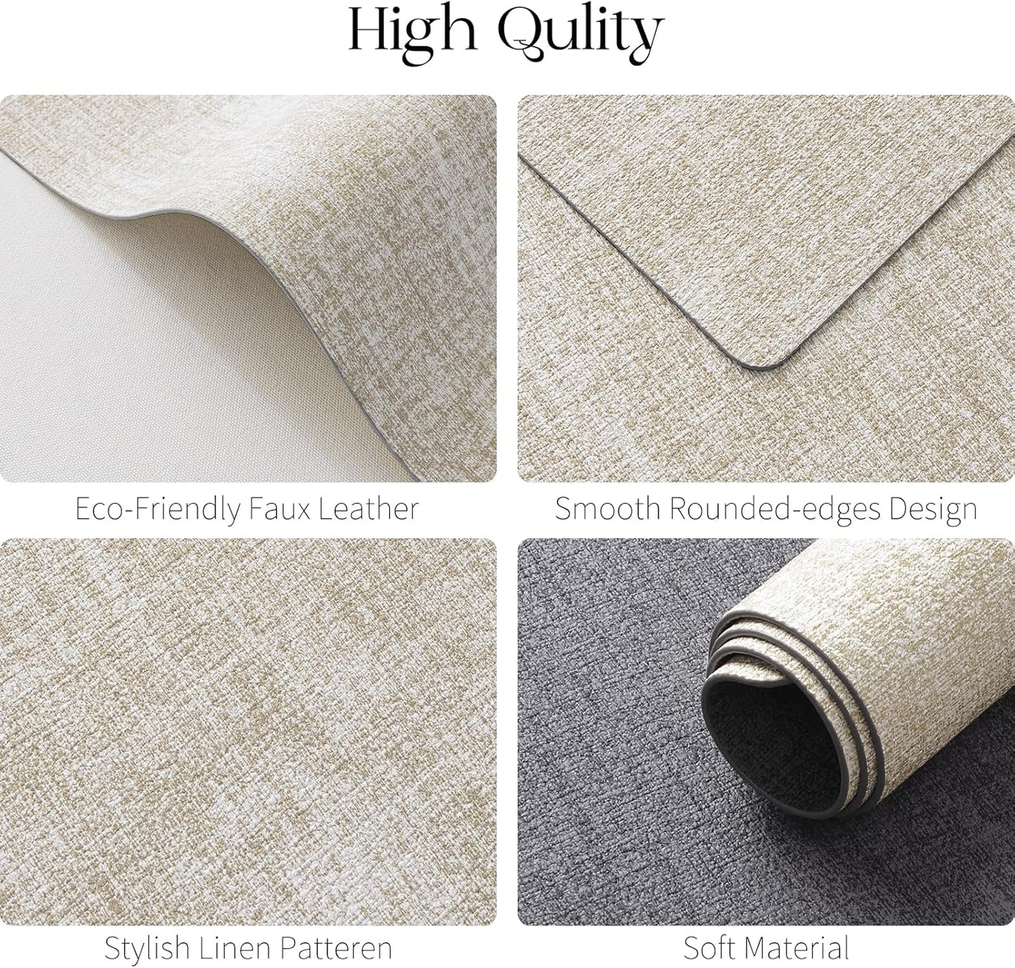 MOSAYT Placemats Set of 8, Heat Resistant Vinyl Place Mats with Coasters, Wipeable Washable 100% Waterproof Oil Proof Faux Leather Table Mats for Kitchen Dining Party Outdoor, 12" x 18", Grey Beige