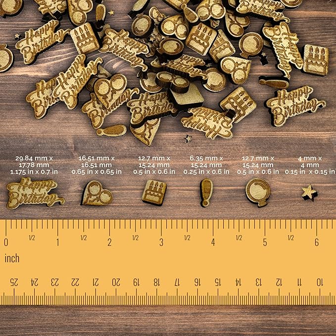 Confetti - Engraved Wood - Rustic Wooden Wedding Decor Party Table Scatter Decorations (Happy Birthday)