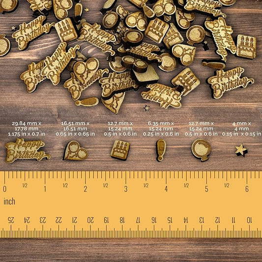 Confetti - Engraved Wood - Rustic Wooden Wedding Decor Party Table Scatter Decorations (Happy Birthday)