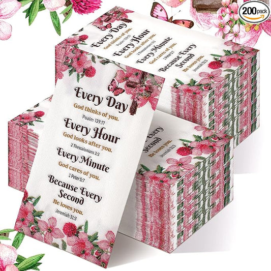 Karenhi 200 Pcs Religious Decorative Disposable Napkins 2 Ply Christian Disposable Hand Towels for Bathroom Bible Verse Paper Napkins Baptism Paper Towel for Wedding(Flower)