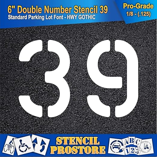 Pavement, Curb, and WheelStop Stencils - 6 inch Double Number Stencil - (39) - 6" x 9" x 1/8" (128 mil) - Pro-Grade