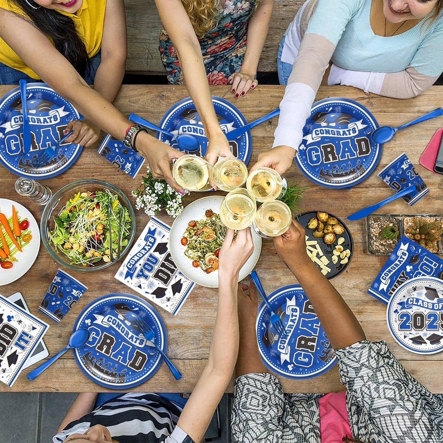 Graduation Decorations Class of 2025 - Graduation Party Supplies 2025: Blue Plates, Cups, Napkins, Cutlery for 24 Guests