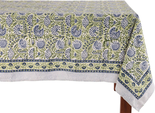 ATOSII Amara 100% Cotton Fall Tablecloth, Handblock Floral Print Rectangle Linen for Kitchen Dining I Parties Wedding Outdoors Picnics Easter I Spring Summer 72 X 120 Inches I 10 Seater Table