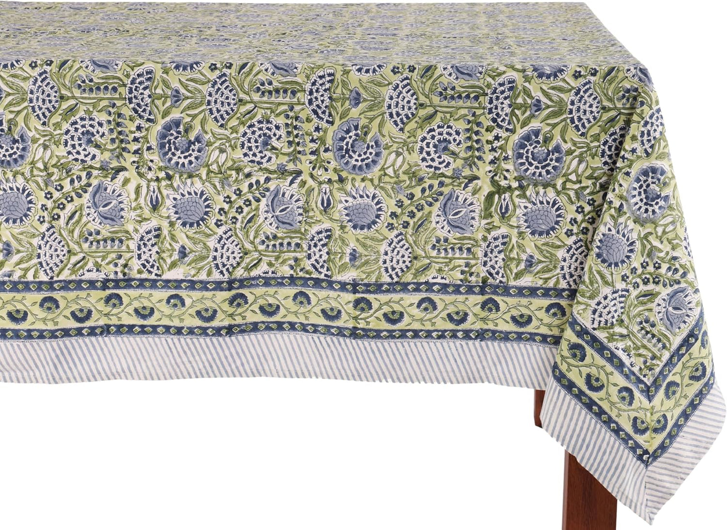 ATOSII Amara 100% Cotton Fall Tablecloth, Handblock Floral Print Rectangle Linen for Kitchen Dining I Parties Wedding Christmas Outdoors Easter I Spring Summer 72 X 140 Inches I 12 Seater