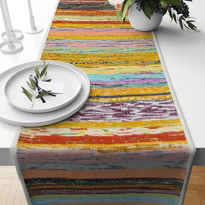 Trade Star Cotton Area Rug Runner Table Placemat Decorative Upcycled Fabric Reversible Handloomed Bedside Runner Perfectly Designer Premium Quality Dinning Table Runner (White)