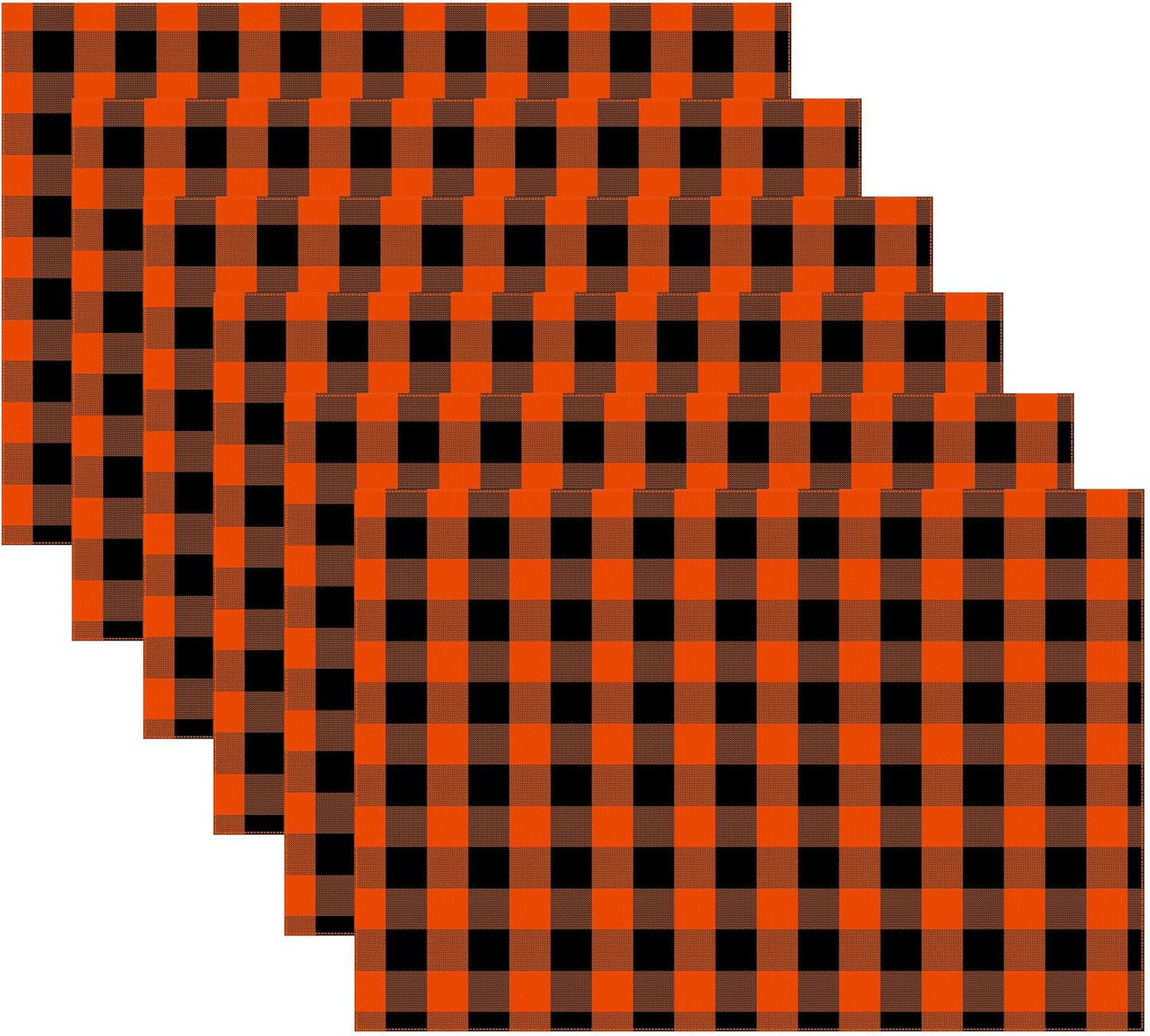 Urban Villa Halloween Placemats for Dining Table 100% Cotton Placemats 14''x20'' Over Sized Tablemats Set of 6 Placemats Orange/Black Color Buffalo Check Tablemats for Dinners Wedding PartiesPlacemats