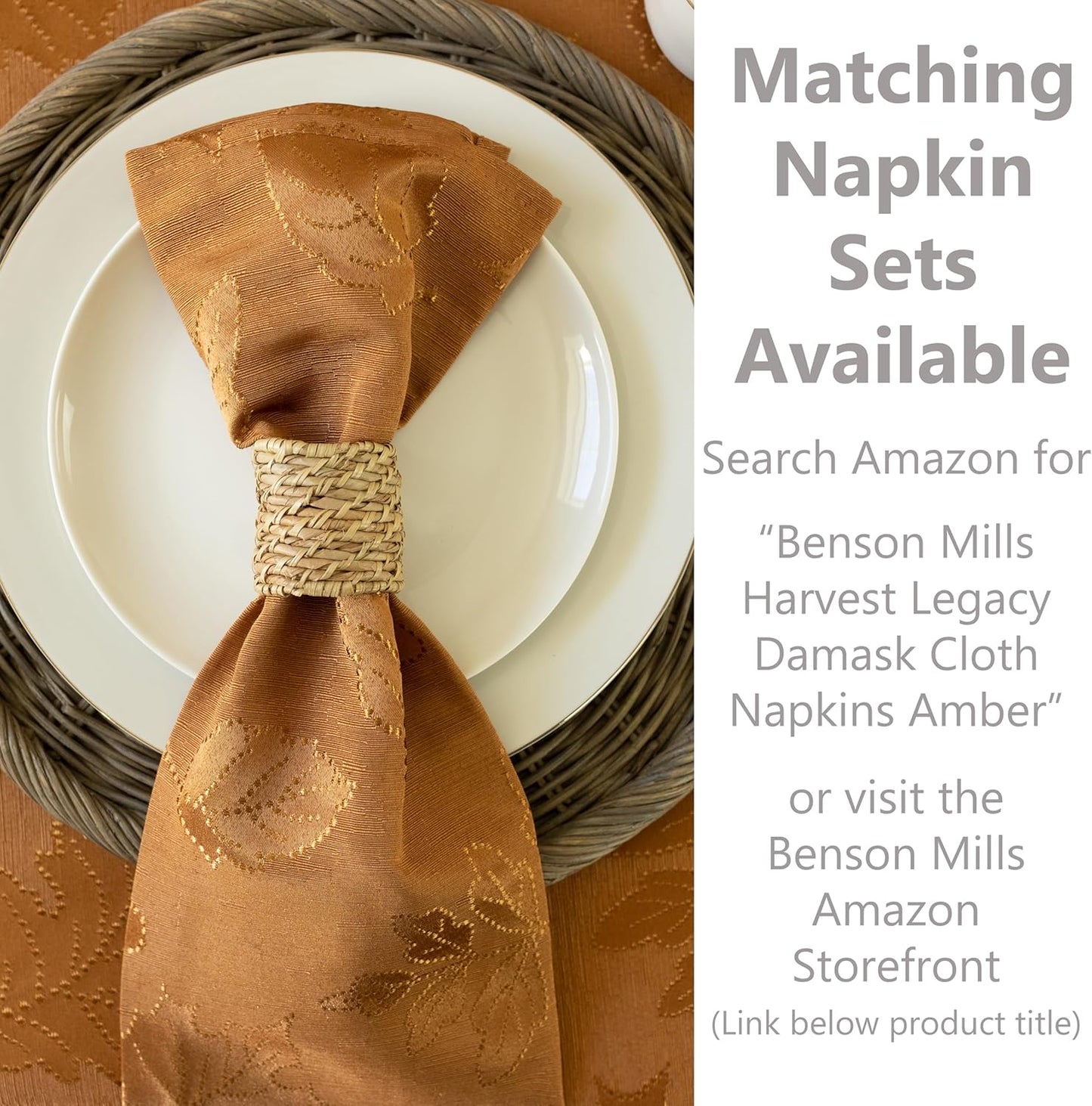 Benson Mills Harvest Legacy Damask Fabric Table Cloth Fall, Harvest, and Thanksgiving Tablecloth (Amber-Bronze, 60" x 104" Rectangular)