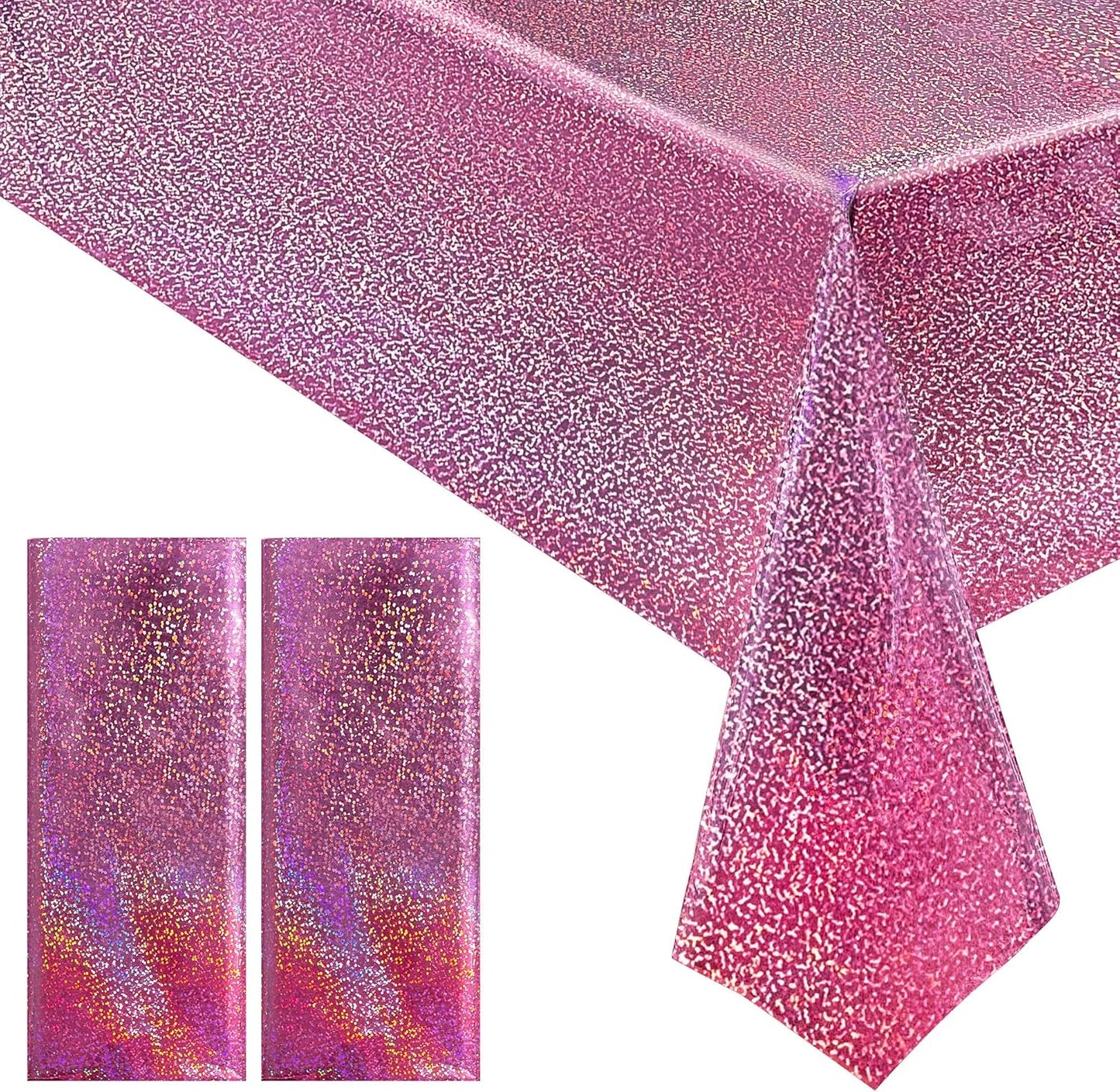 2 pcs Pink Holographic Plastic Tablecloths Laser Table Covers 40" x 108" Foil Disposable Table Cloths for Party Birthday Wedding Christmas Holiday Party Decorations