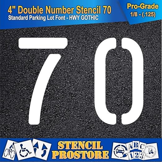 Pavement, Curb, and WheelStop Stencils - 4 inch Double Number Stencil - (70) - 4" x 5.5" x 1/8" (128 mil) - Pro-Grade