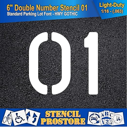 Pavement, Curb, and WheelStop Stencils - 6 inch Double Number Stencil - (01) - 6" x 6" x 1/16" (63 mil) - Light-Duty