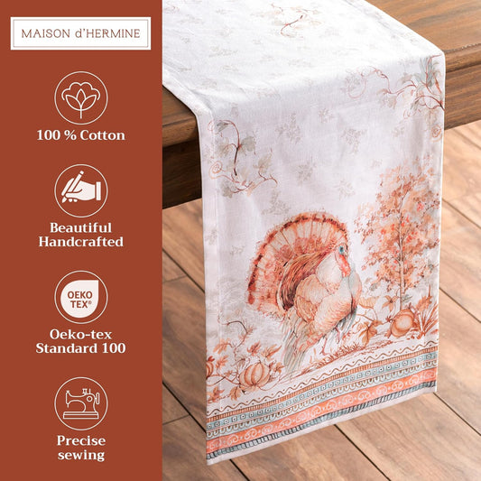 Maison d' Hermine Table Runner 100% Cotton Single Layer Table Runners 72 inches Long for Thanksgiving Christmas Decorations Home Kitchen Dining Party Wedding (Giving Thanks, 14.5" x 72")