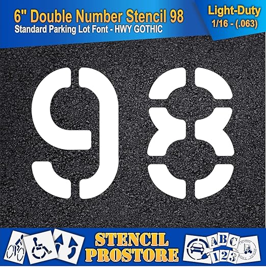 Pavement, Curb, and WheelStop Stencils - 6 inch Double Number Stencil - (98) - 6" x 9" x 1/16" (63 mil) - Light-Duty