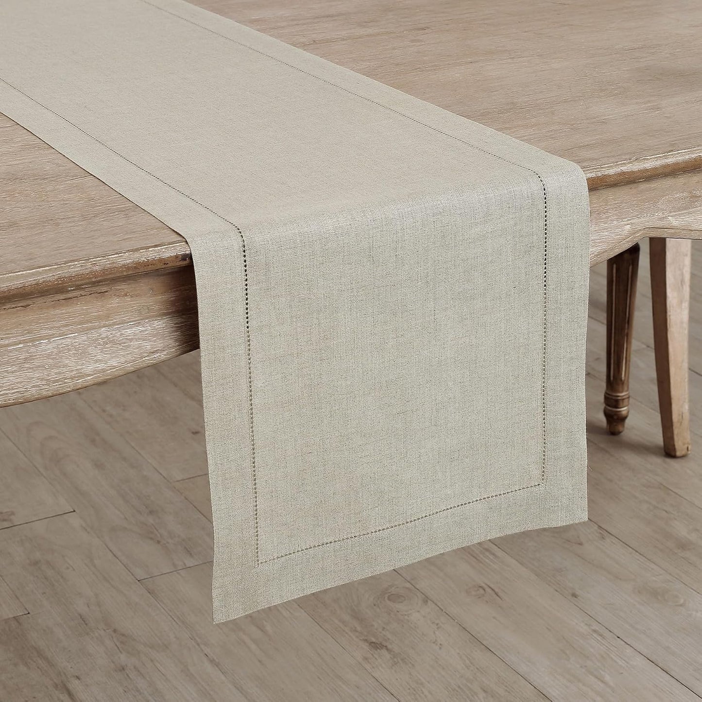 Solino Home Linen Natural Table Runner 120 Inches Long - 100% Pure Linen Hemstitch 14 x 120 Inch Table Runner for Dining, Fall, Autumn, Thanksgiving, Christmas - Classic Hemstitch