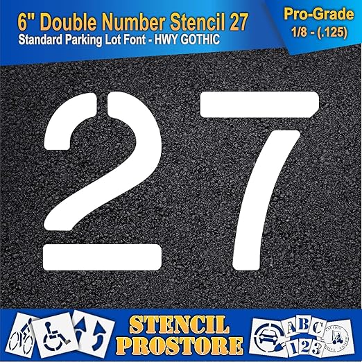 Pavement, Curb, and WheelStop Stencils - 6 inch Double Number Stencil - (27) - 6" x 9" x 1/8" (128 mil) - Pro-Grade