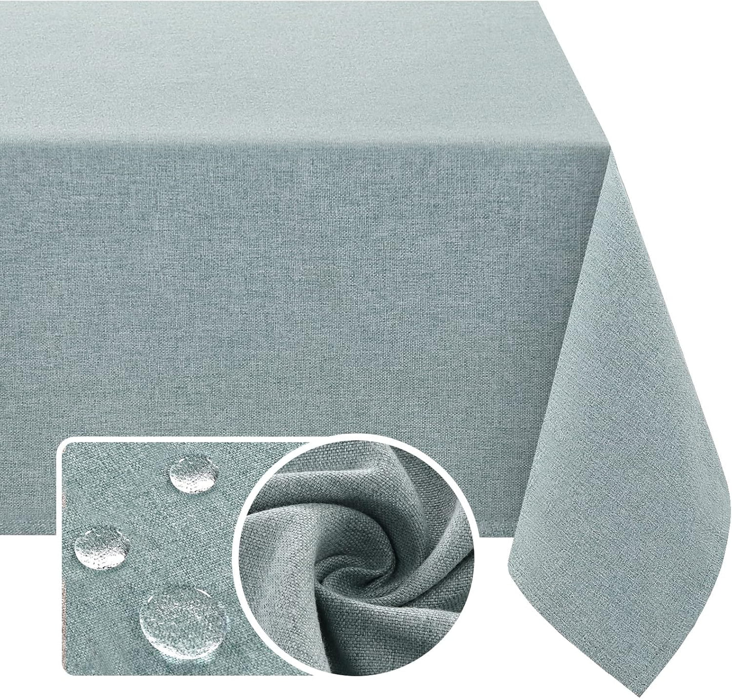 H.VERSAILTEX Linen Textured Tablecloth 60 x 102 Waterproof Decorative Table Cloth Spill-Proof Linen Look Cover for Party Table Extra Soft and Thick Fabric Wrinkle Free, Heather Aqua Gray
