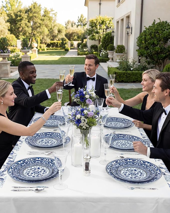 Hioasis 12Pcs Blue Charger Plates & Platters - 13 Inch plastic charger plates, Heavy-duty, BPA-free, Floral Table Chargers for Dinner Wedding & Party