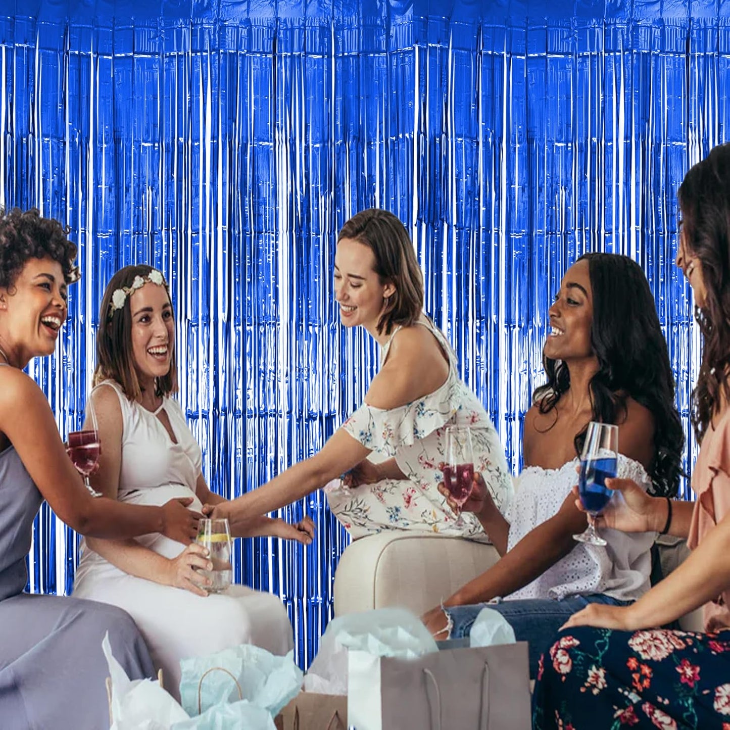 6 Pack Blue Fringe Backdrop Curtains, Blue Streamers Party Backdrop, Party Decorations Supplies for Birthday, Holidays, Parties & More