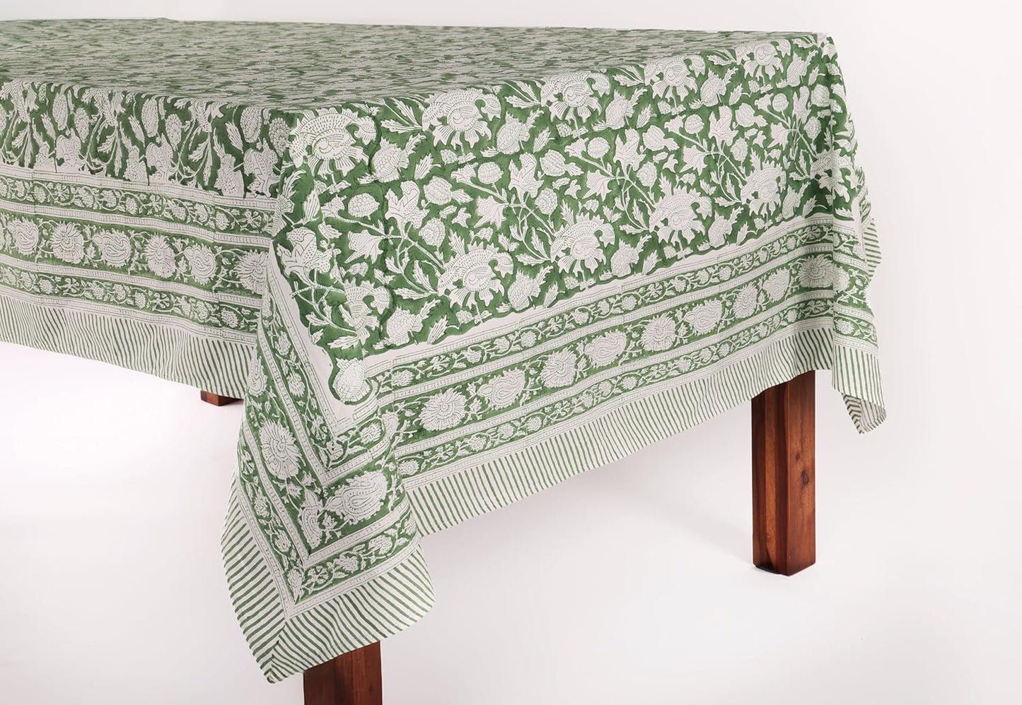 ATOSII Meraki Green 100% Cotton Rectangle Tablecloth, Hand Block Print Washable Table Cover, Dining, Christmas Parties, Outdoors, Weddings, Thanksgiving, Halloween, Fall Decor 60 X 90 Inches, 6 Seater