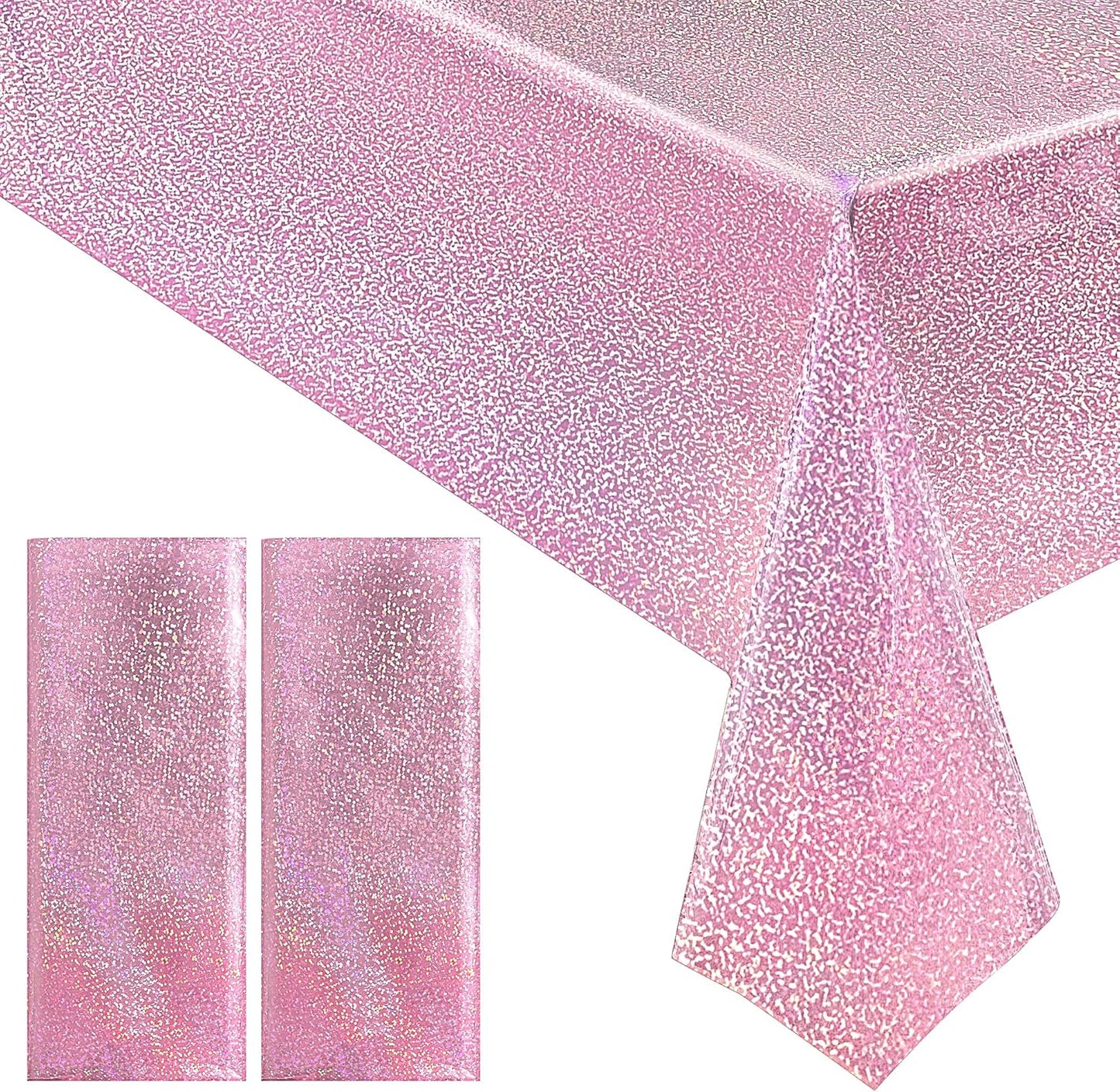 2 pcs Pale Pink Holographic Laser Tablecloths Light Pink Shiny Table Covers 40" x 108" Foil Disposable Rectangle Table cloths for Girl Birthday Party Wedding Anniversary Bachelorette Baby Shower Décor