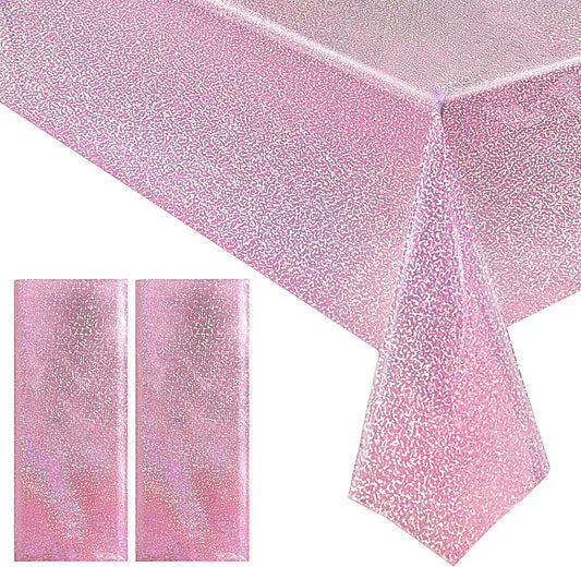 2 pcs Pale Pink Holographic Laser Tablecloths Light Pink Shiny Table Covers 40" x 108" Foil Disposable Rectangle Table cloths for Girl Birthday Party Wedding Anniversary Bachelorette Baby Shower Décor