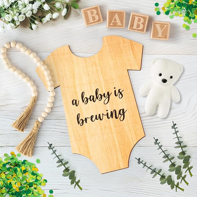 12Pcs Pregnancy Announcement Set Pregnancy Reveal Ideas Include Wooden Sign Beads Garland Wood Blocks Eucalyptus Leaves and Bear Coming Soon Baby Announcement Props for Grandparents Dad Husband Family