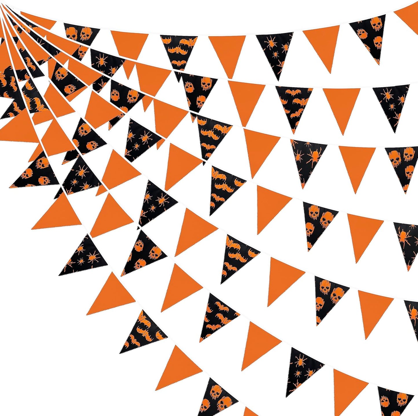 32Ft Orange Black Halloween Party Decorations Spider Skull Bats Fabric Pennant Banner Triangle Flag Bunting Garland Streamers for Halloween Trick or Treat Birthday Wedding Home Outdoor Party Supplies