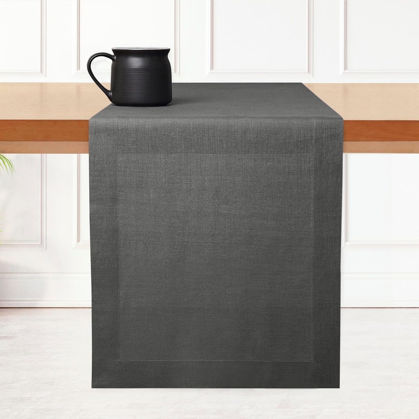 D'Moksha Homes Linen Charcoal Grey Table Runner 90 Inches Long - 100% Pure Linen 14 x 90 Inch Table Runner for Dining, Fall, Autumn and Halloween - Machine Washable