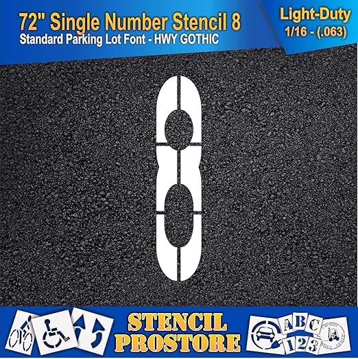 Pavement Stencils - 72 inch Single Number Stencil - 8-72" x 16" x 1/16" (63 mil) - Light-Duty