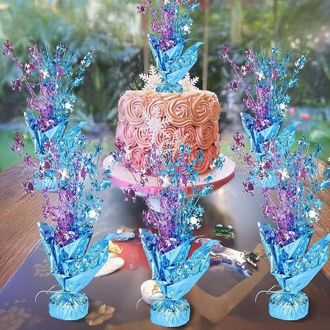 Gyufise 6 Pack Metallic Foil Spray Centerpiece Snowflake Table Decoration Burst Table Centerpieces Table Decor for Winter Wonderland Birthday Wedding Anniversary Holiday Party Supplies Pink Blue