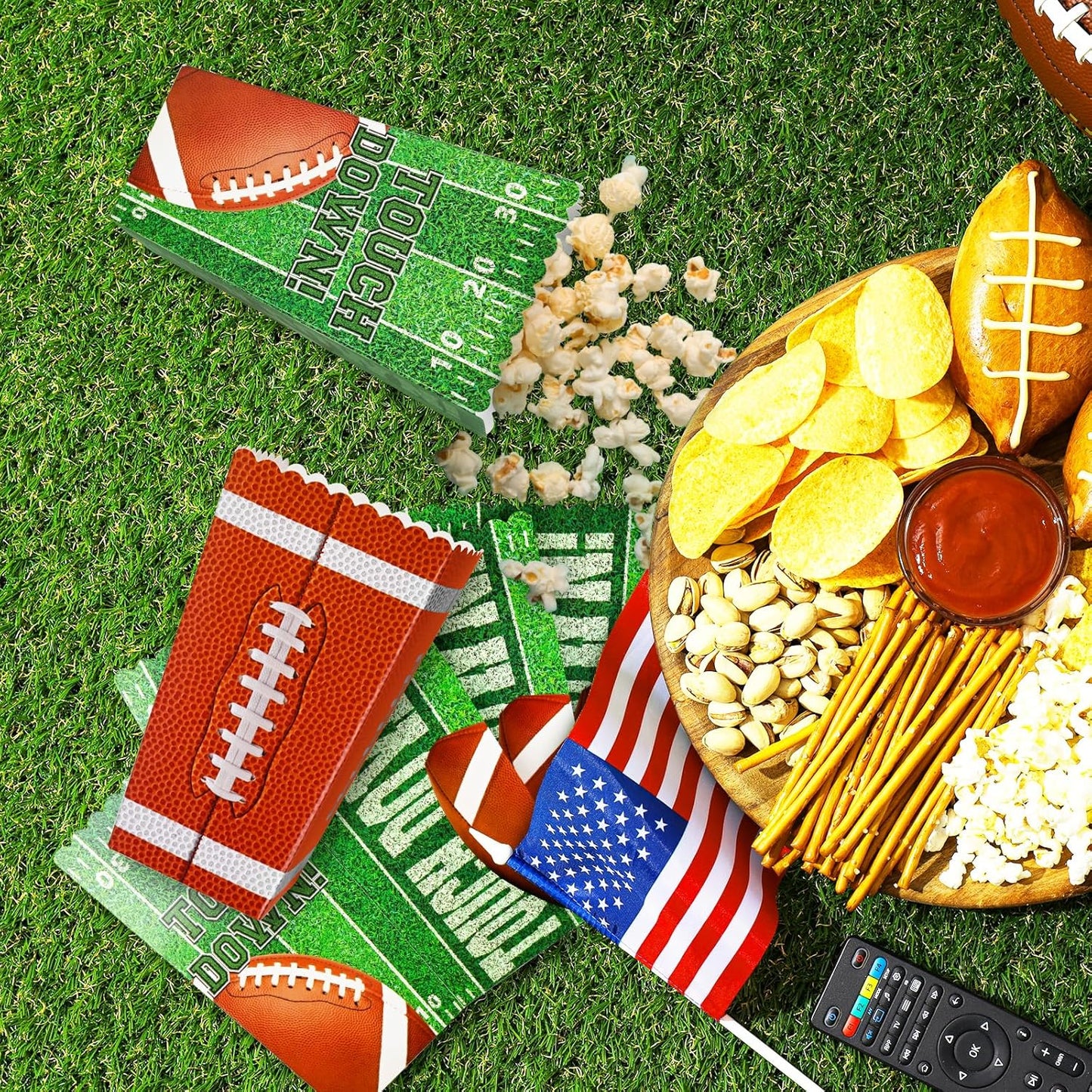 Football Party Supplies Kit for 24 - Popcorn Boxes，Popcorn Buckets for Birthday, Tailgate Celebrations | Football Party Favors & Decorations Set