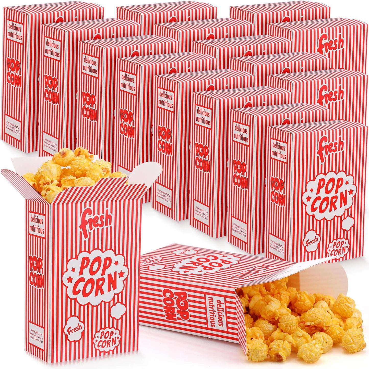 Ireer 200 Pcs 0.75 oz Popcorn Boxes, Popcorn Containers for Movie Party, Bulk Red and White Striped Paper Boxes for Puffed Rice Machine Theater Night Carnival Circus Party Supply