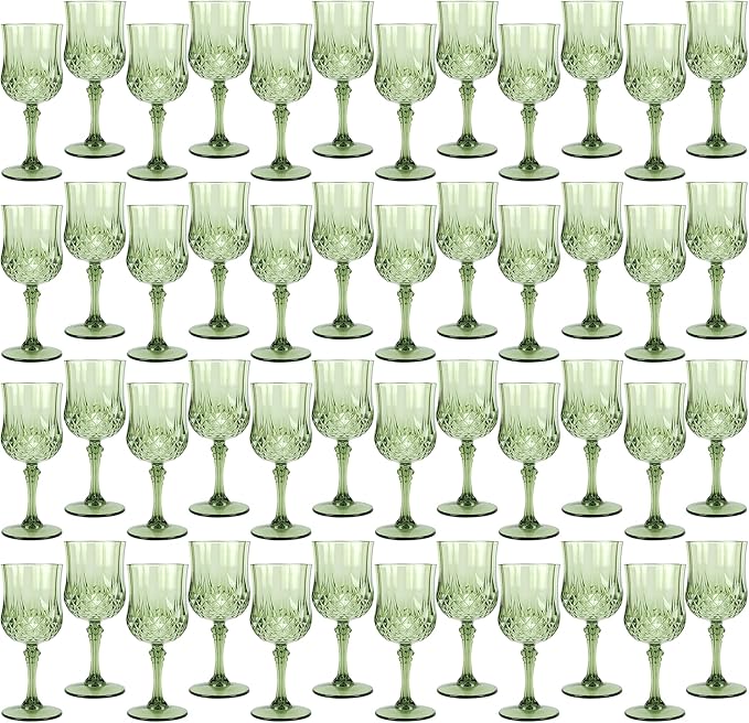 Plastic Wine Glasses, Plastic Goblets Vintage Style Cordial Unbreakable Drinking Glasses, Reusable Drinkware for Wedding Reception, Grand Event Party Supplies, Easter (48, New Green)