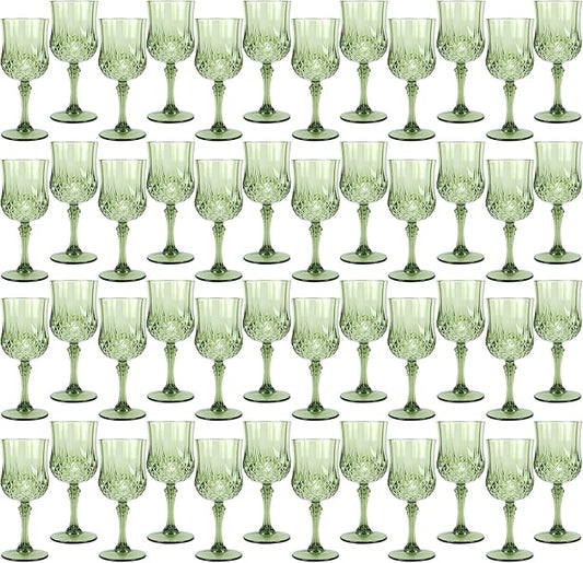 Plastic Wine Glasses, Plastic Goblets Vintage Style Cordial Unbreakable Drinking Glasses, Reusable Drinkware for Wedding Reception, Grand Event Party Supplies, Easter (48, New Green)
