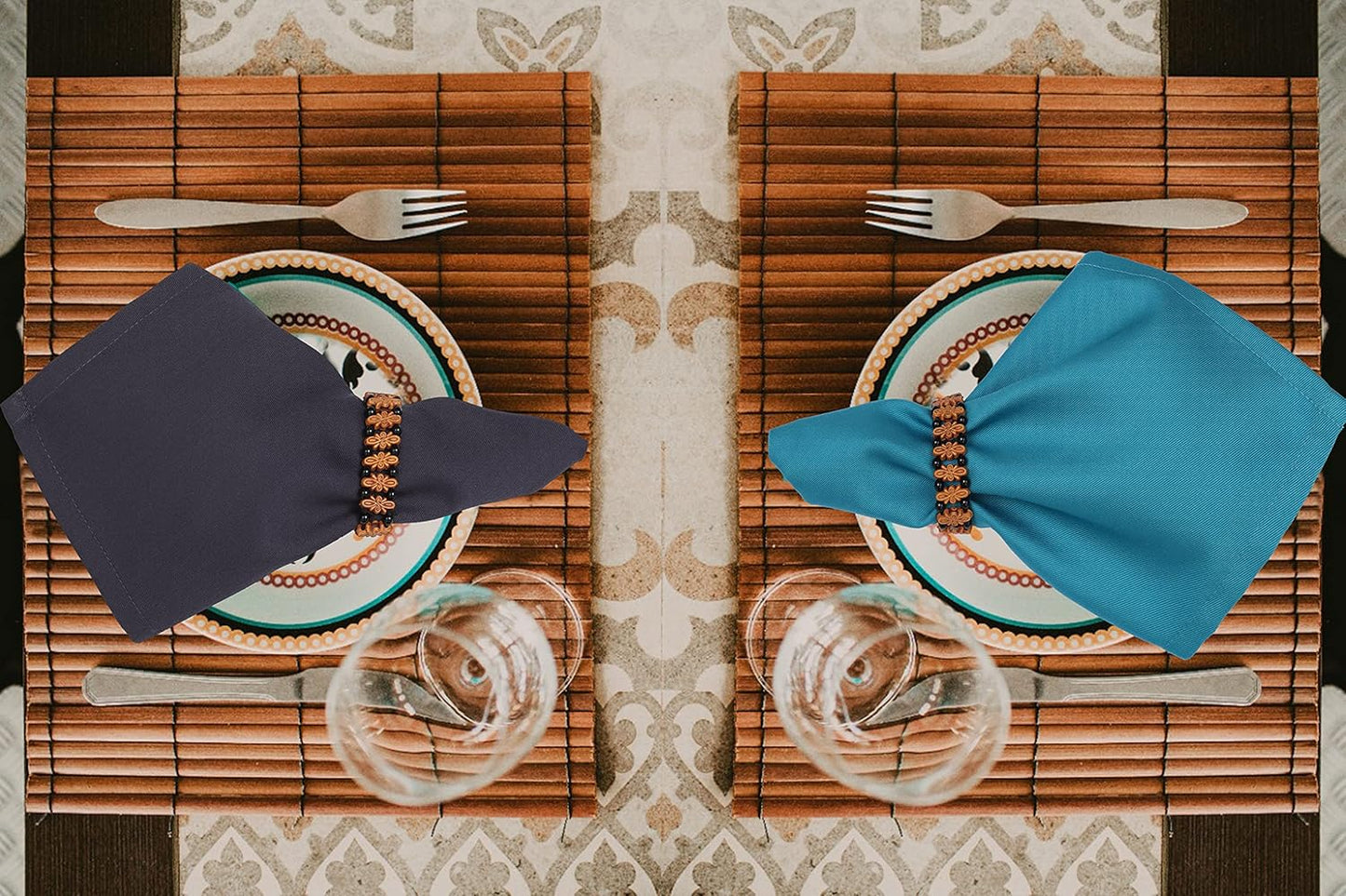 Ruvanti Cloth Napkins Set of 12, 18x18 Inches Napkin Cloth Washable, Soft, Durable, Absorbent Cotton Blend. Table Dinner-Napkin Cloth for Hotel, Lunch, Restaurant, Wedding Parties - Dark Grey & Teal
