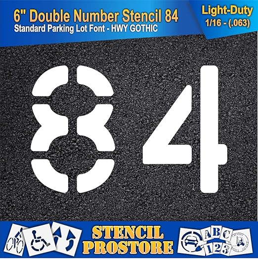 Pavement, Curb, and WheelStop Stencils - 6 inch Double Number Stencil - (84) - 6" x 9" x 1/16" (63 mil) - Light-Duty