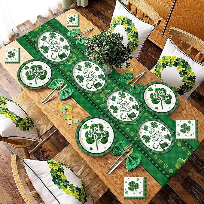 Dereinwo 100 PCS St Patricks Day Paper Plates and Napkins | Bundle Includes Paper Oval Dinner Plates Dessert Plates and Napkins for Irish Holiday Party Supplies Themed Tableware | Serve 25
